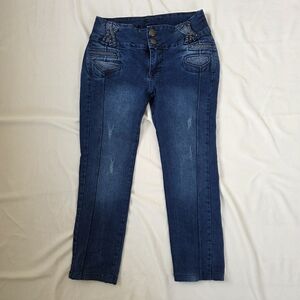 Y2K Sombra Premium Studded & Distressed Low-rise Denim Capris/Cropped Jeans